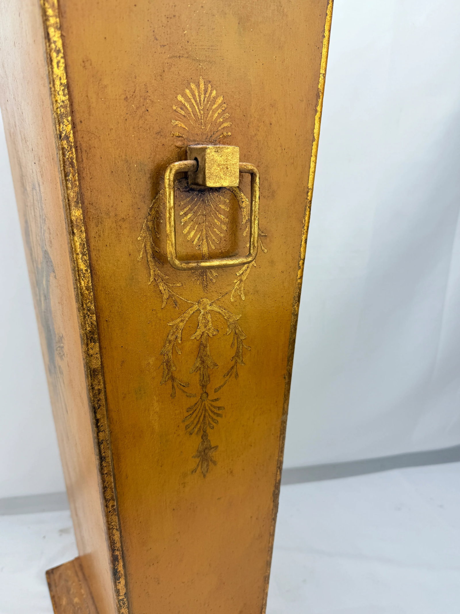 Italian Painted & Gilt TÃ´le Peinte Umbrella Stand or Waste Bin With Harbor Scene - 4