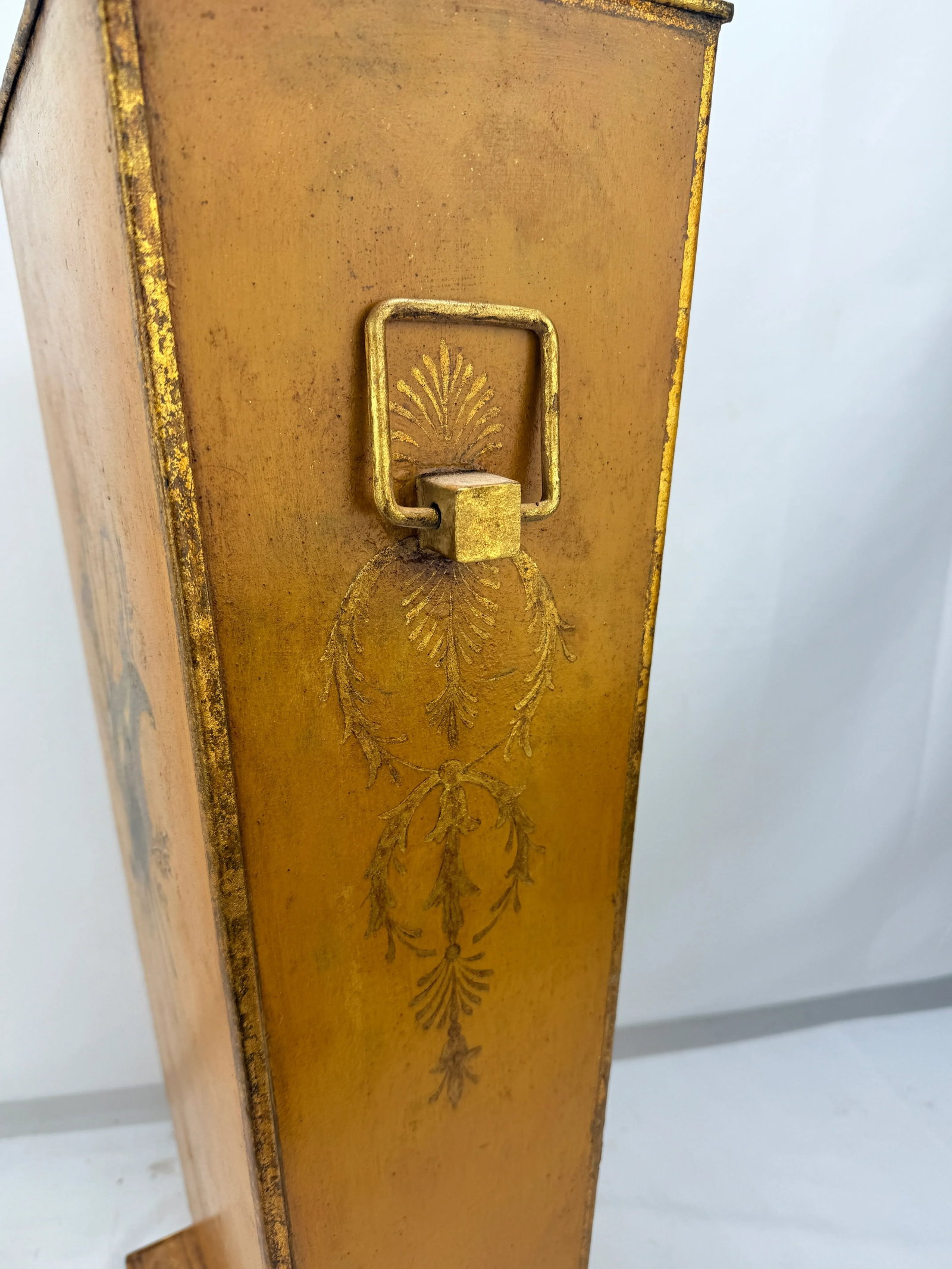 Italian Painted & Gilt TÃ´le Peinte Umbrella Stand or Waste Bin With Harbor Scene - 8