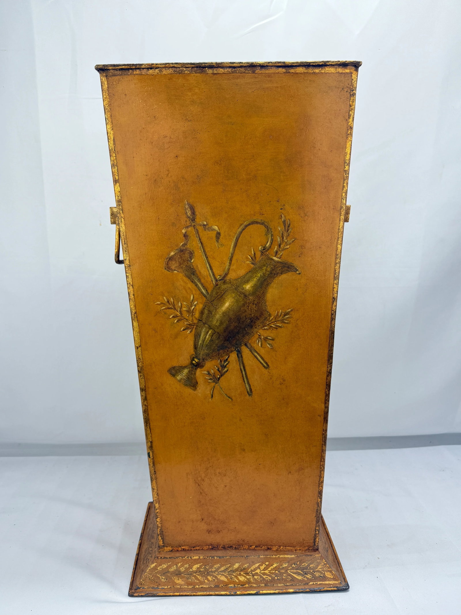 Italian Painted & Gilt TÃ´le Peinte Umbrella Stand or Waste Bin With Harbor Scene - 9