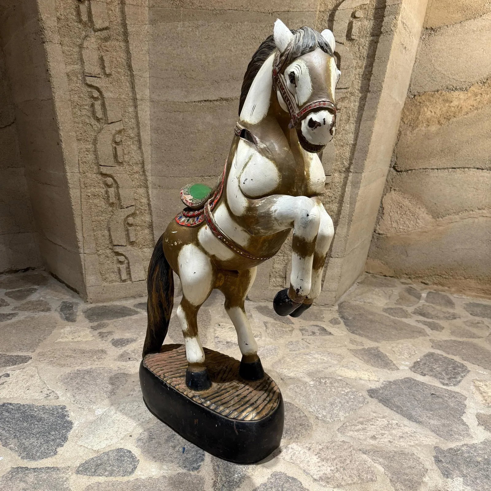 Antique Hand Carved Wood Polychrome Painted Horse Sculpture Statue - 13