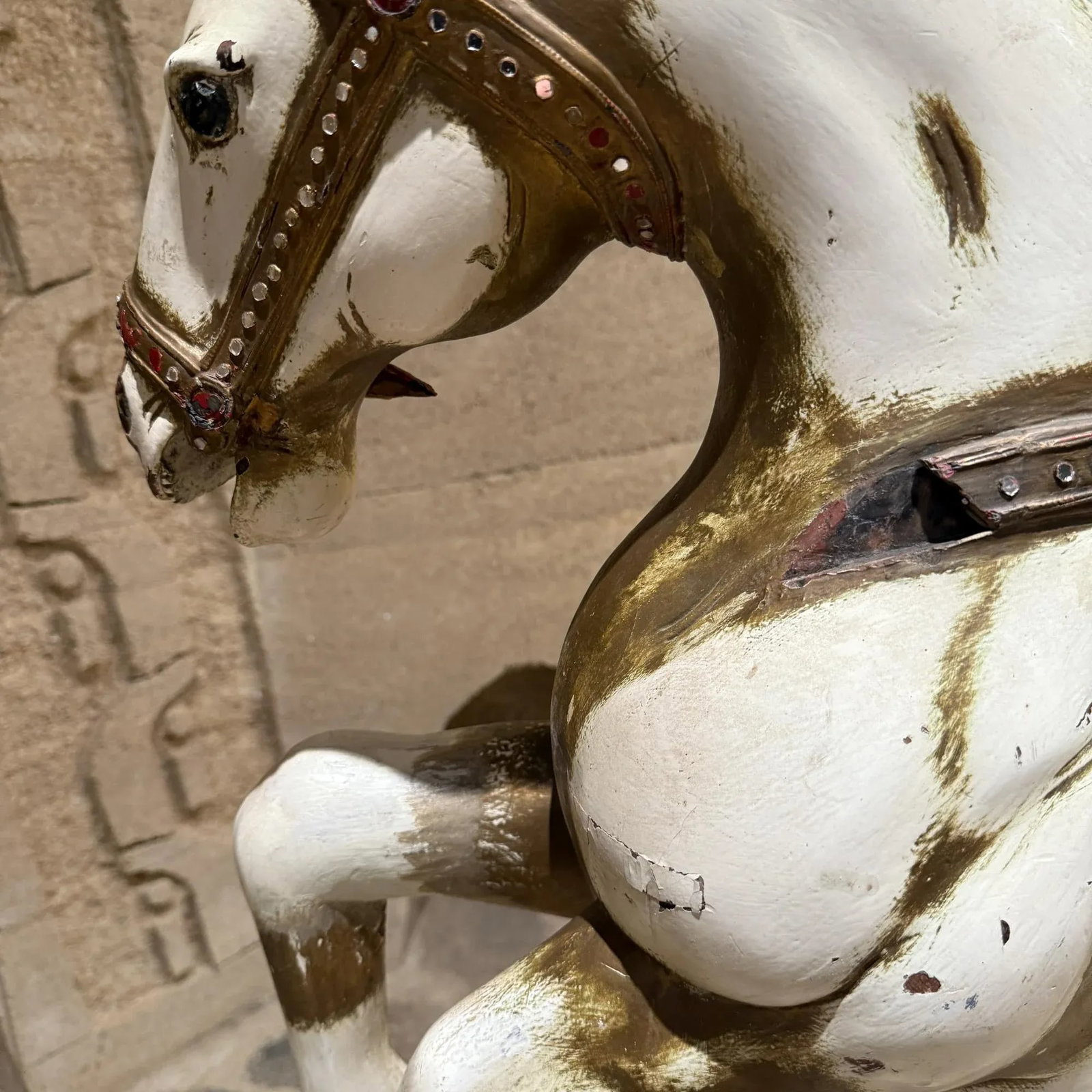 Antique Hand Carved Wood Polychrome Painted Horse Sculpture Statue - 15