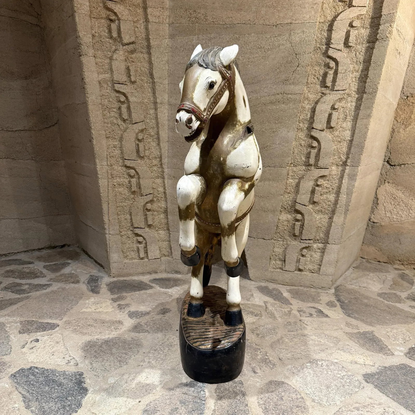 Antique Hand Carved Wood Polychrome Painted Horse Sculpture Statue - 2