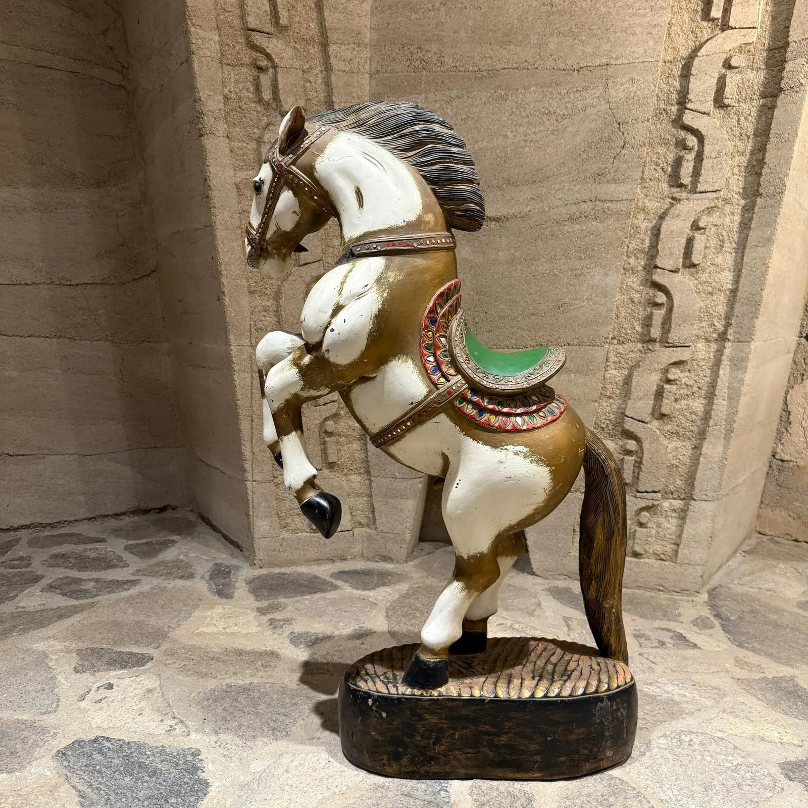Antique Hand Carved Wood Polychrome Painted Horse Sculpture Statue - 3