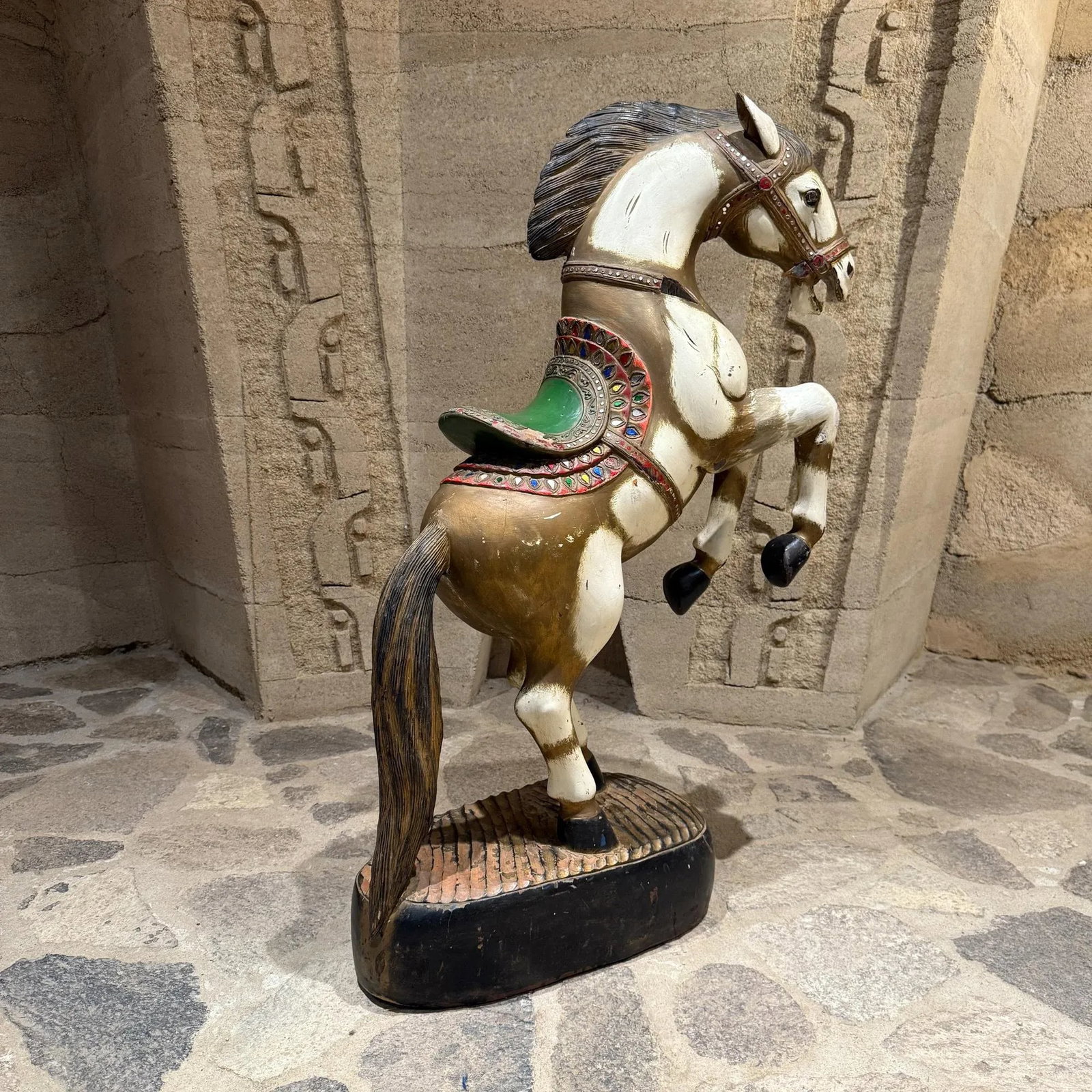 Antique Hand Carved Wood Polychrome Painted Horse Sculpture Statue - 4