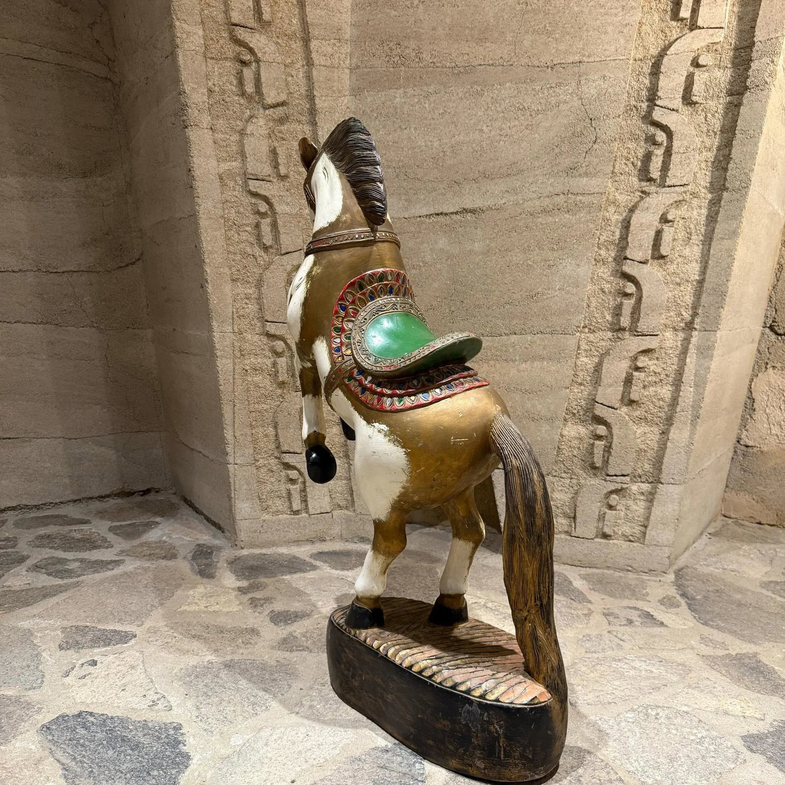 Antique Hand Carved Wood Polychrome Painted Horse Sculpture Statue - 5