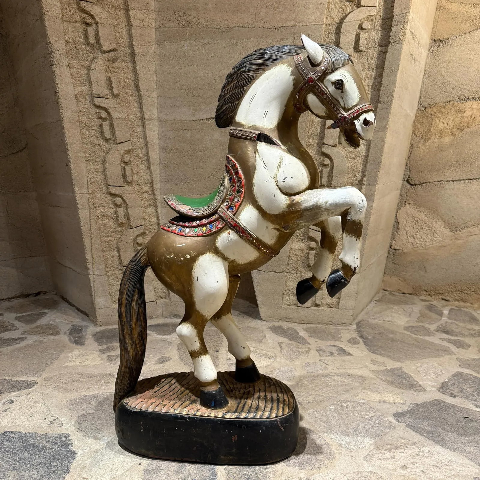 Antique Hand Carved Wood Polychrome Painted Horse Sculpture Statue - 6