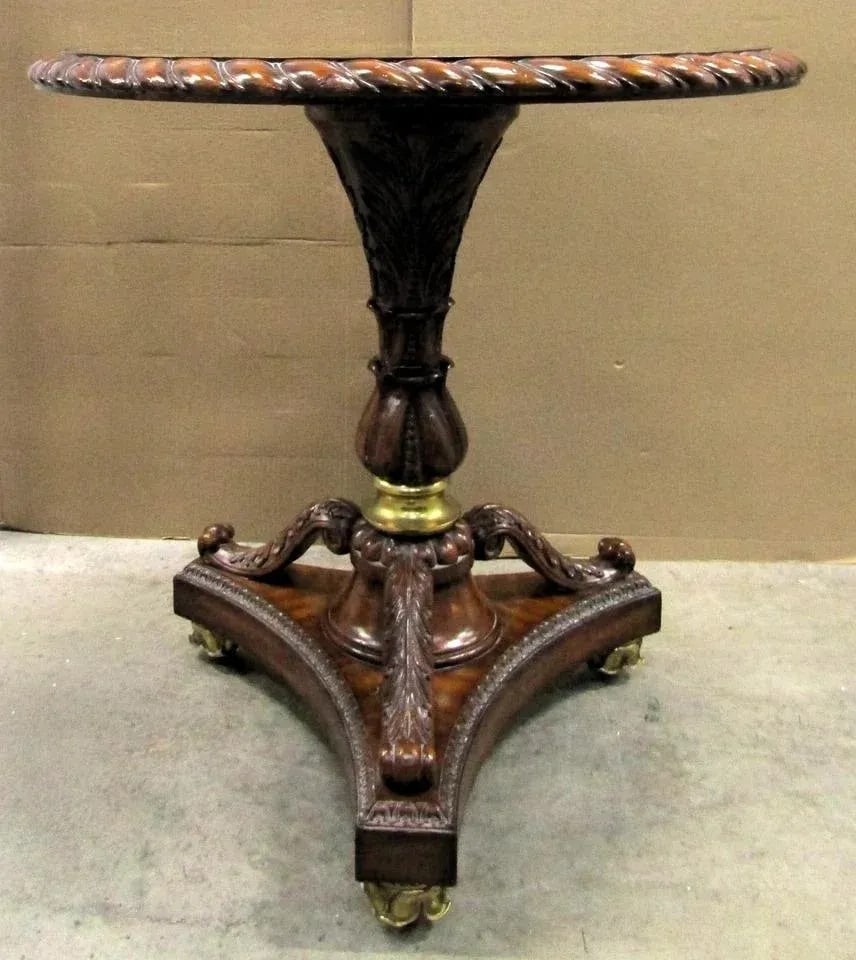 Maitland-Smith Verre Eglomise Reverse Painted Glass Table With Lotus Blossom Brass Feet 1980s - 2