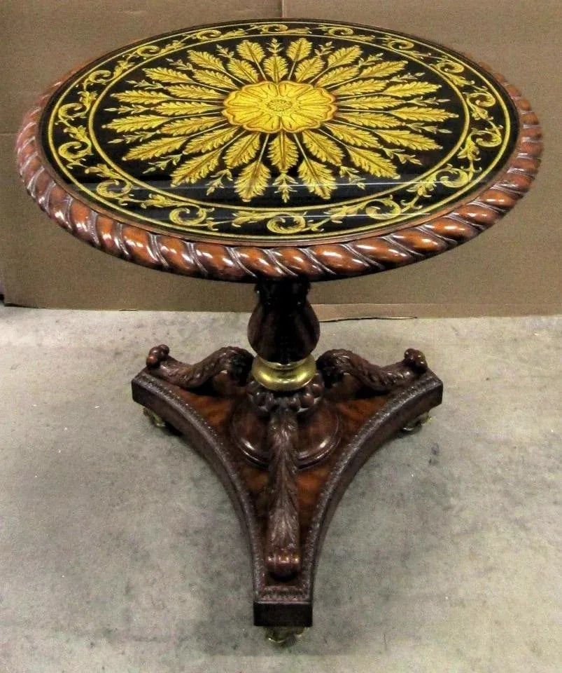 Maitland-Smith Verre Eglomise Reverse Painted Glass Table With Lotus Blossom Brass Feet 1980s - 3