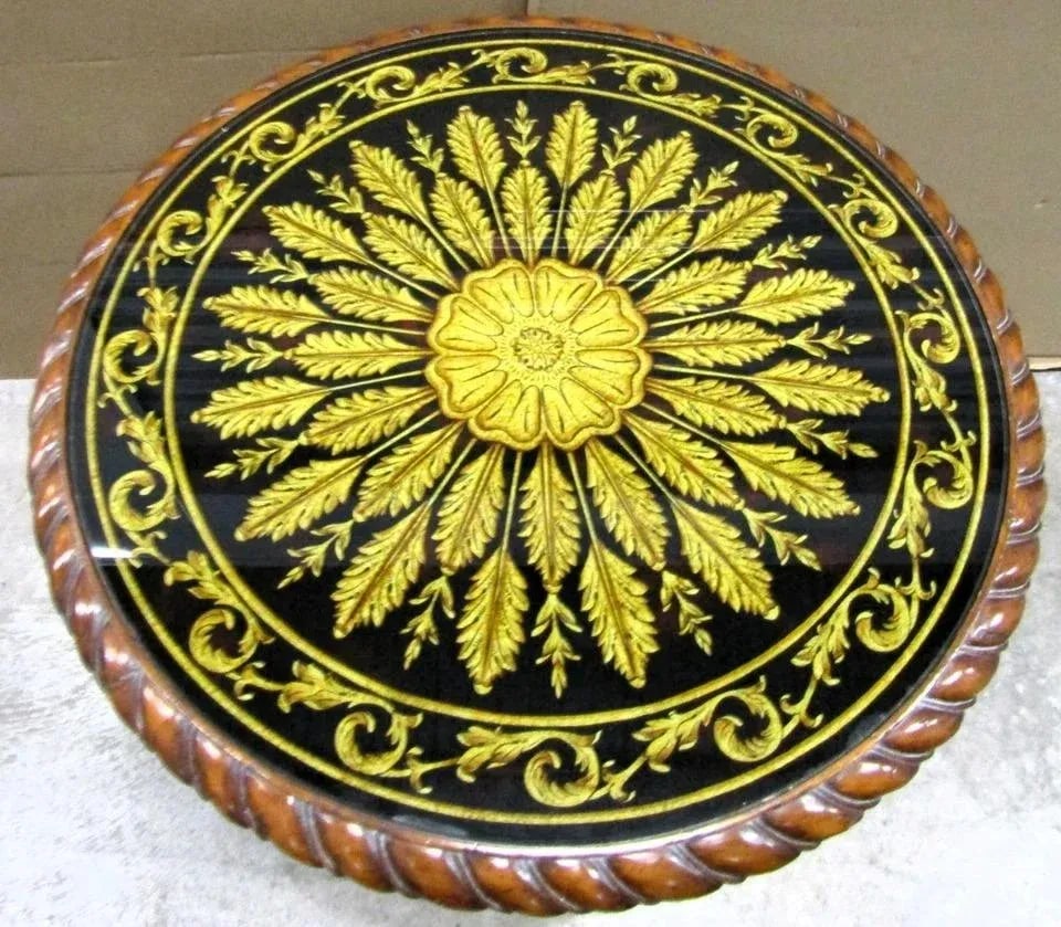 Maitland-Smith Verre Eglomise Reverse Painted Glass Table With Lotus Blossom Brass Feet 1980s - 5