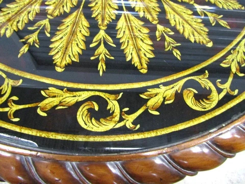 Maitland-Smith Verre Eglomise Reverse Painted Glass Table With Lotus Blossom Brass Feet 1980s - 8