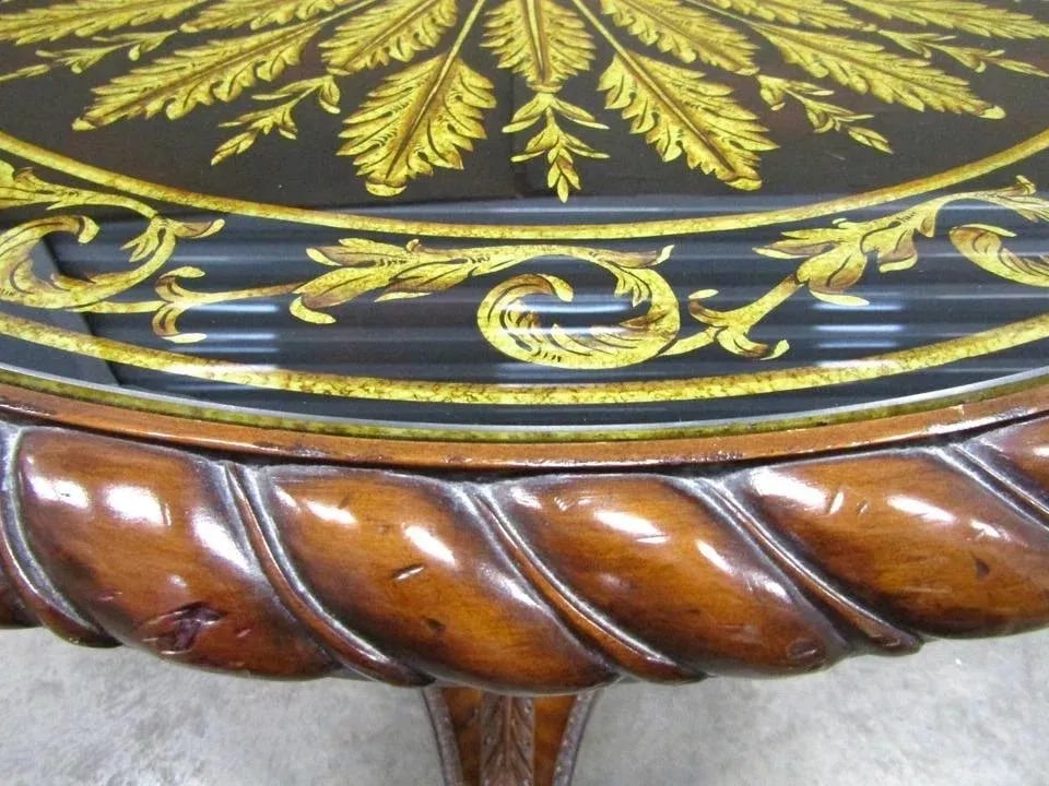 Maitland-Smith Verre Eglomise Reverse Painted Glass Table With Lotus Blossom Brass Feet 1980s - 9