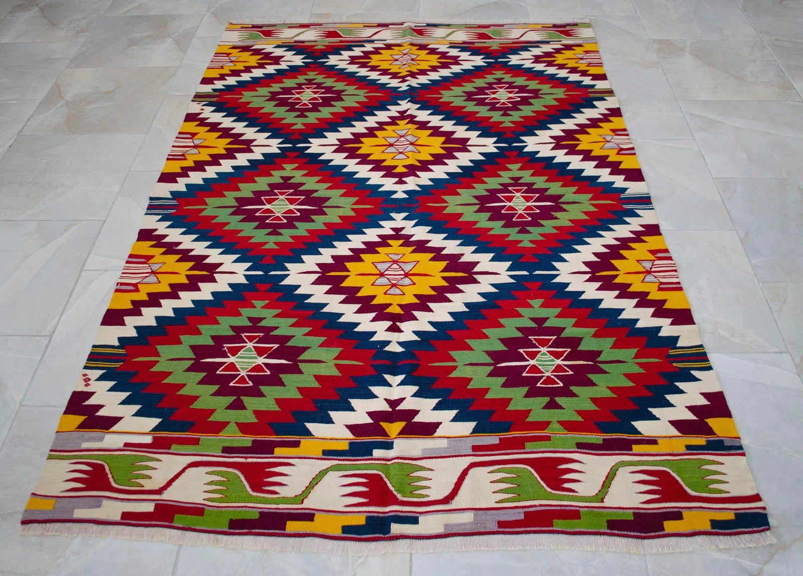 Vintage Turkish Kilim Rug Barak Tribe Wool Flatweave Geometric Mid-Century - 11