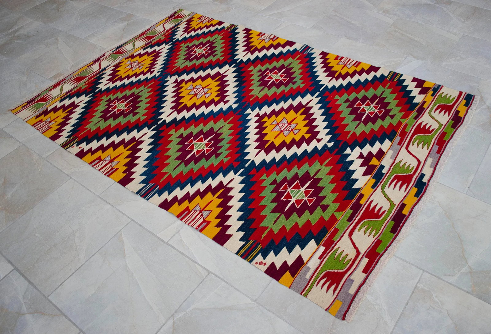 Vintage Turkish Kilim Rug Barak Tribe Wool Flatweave Geometric Mid-Century - 13