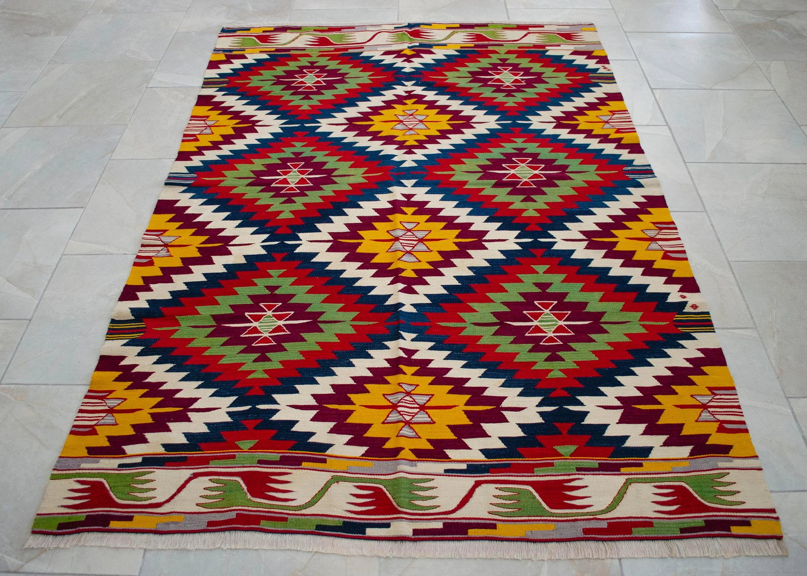 Vintage Turkish Kilim Rug Barak Tribe Wool Flatweave Geometric Mid-Century - 14