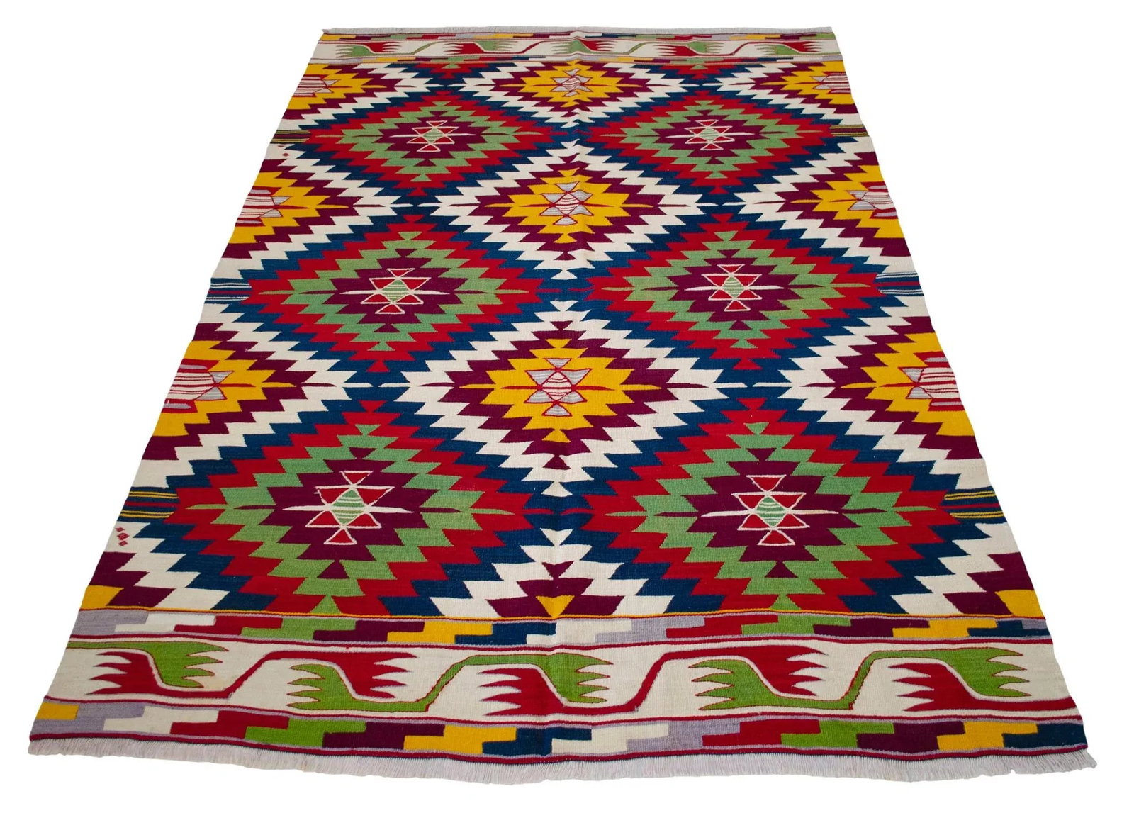 Vintage Turkish Kilim Rug Barak Tribe Wool Flatweave Geometric Mid-Century - 4