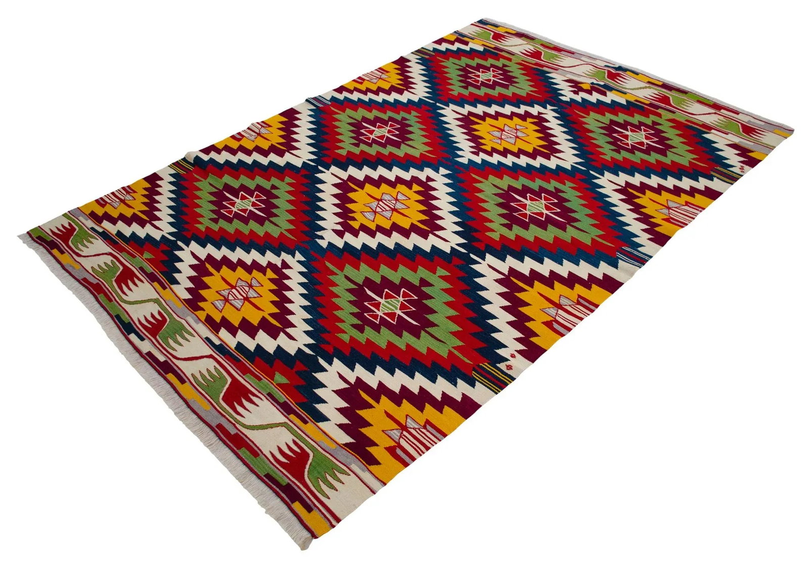 Vintage Turkish Kilim Rug Barak Tribe Wool Flatweave Geometric Mid-Century - 5