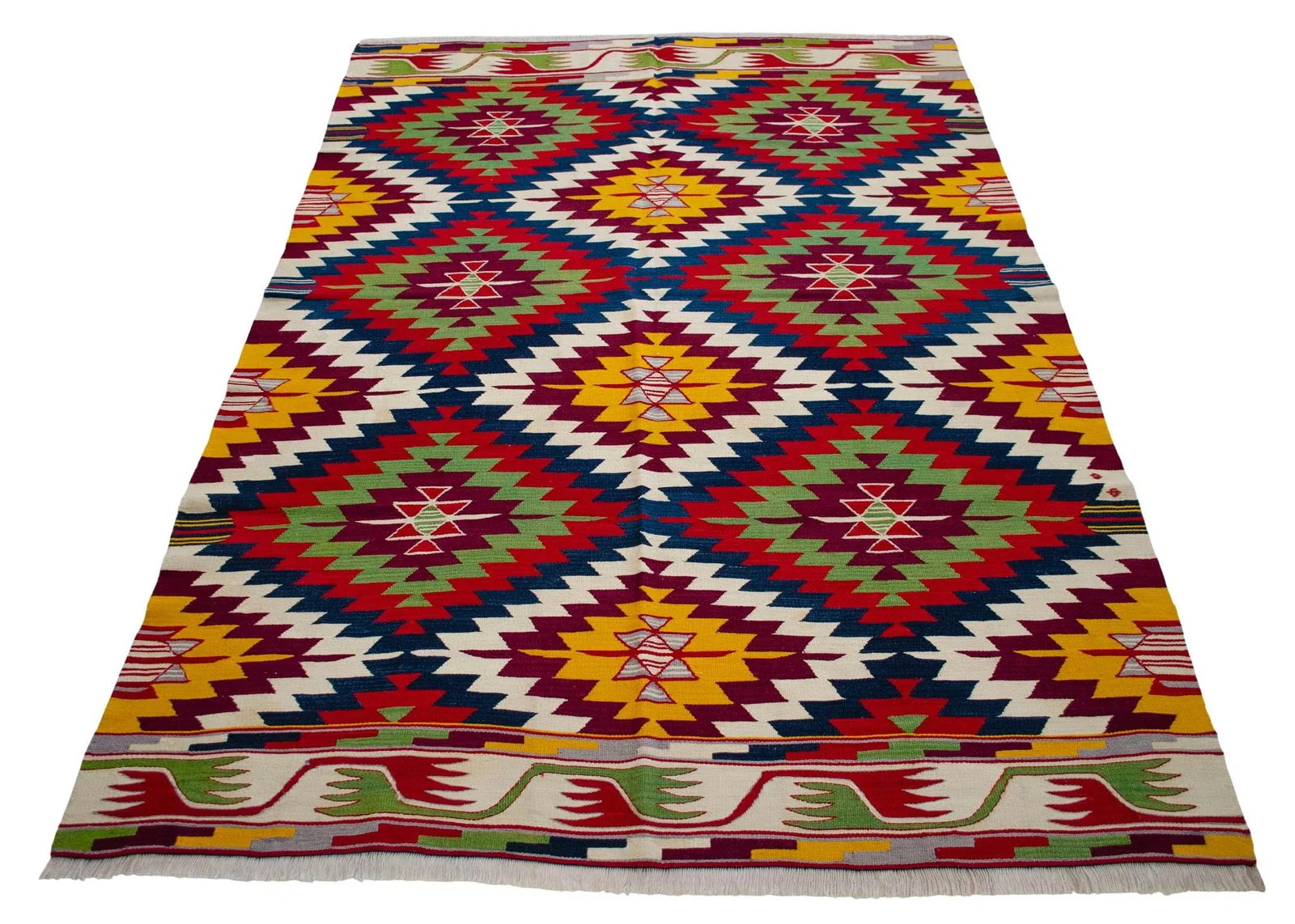 Vintage Turkish Kilim Rug Barak Tribe Wool Flatweave Geometric Mid-Century - 6