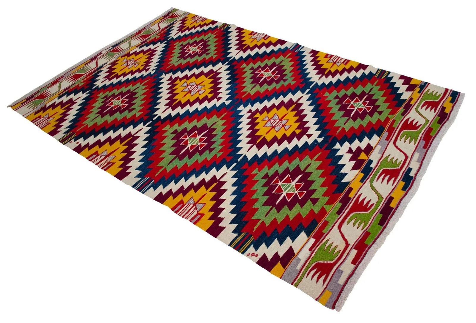 Vintage Turkish Kilim Rug Barak Tribe Wool Flatweave Geometric Mid-Century - 7