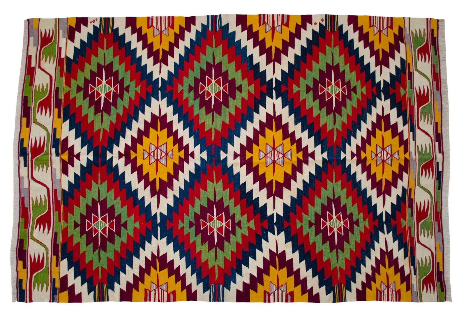 Vintage Turkish Kilim Rug Barak Tribe Wool Flatweave Geometric Mid-Century - 8