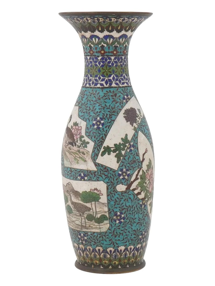 Late 19th Century Japanese Cloisonne Vase With Cranes, Ducks and Blossoms, Meiji Era - 2