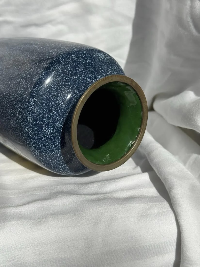 20th Century Japanese Cloisonne Enamel Vase Speckled Blue Ground Butterflies Floral Motifs - 10