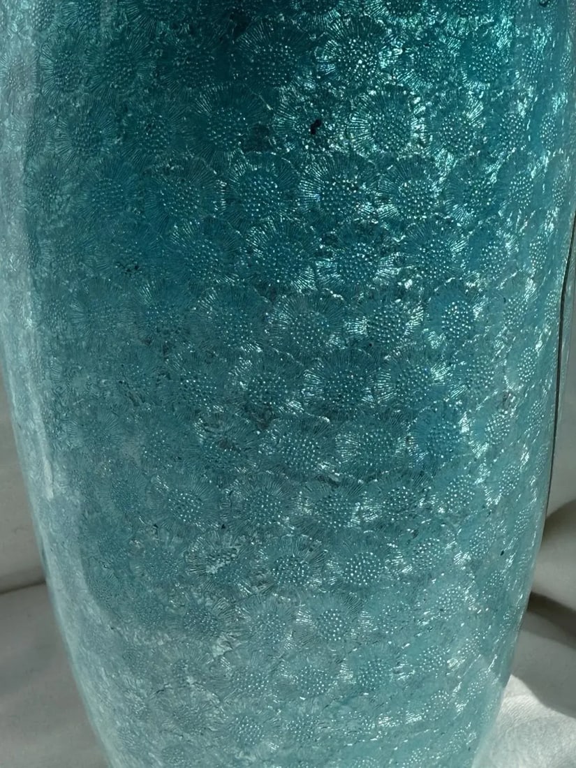 Japanese Cloisonne Enamel Vase Wisteria Ice Blue Ground 7 in Antique Meiji Era - 14