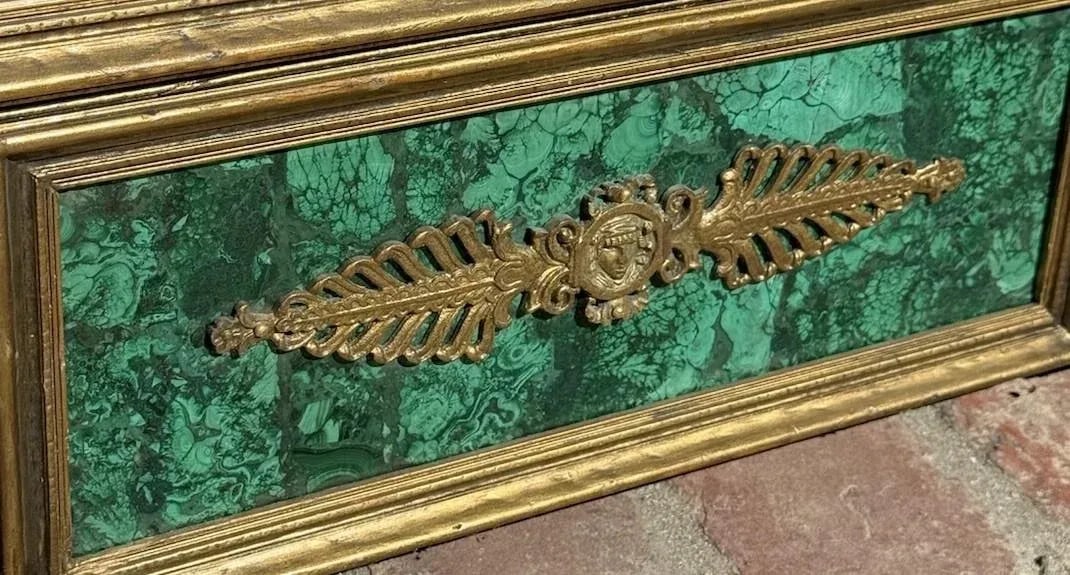 Antique Porcelain Portrait Mirror With Painted Panels & Malachite Inset - 6