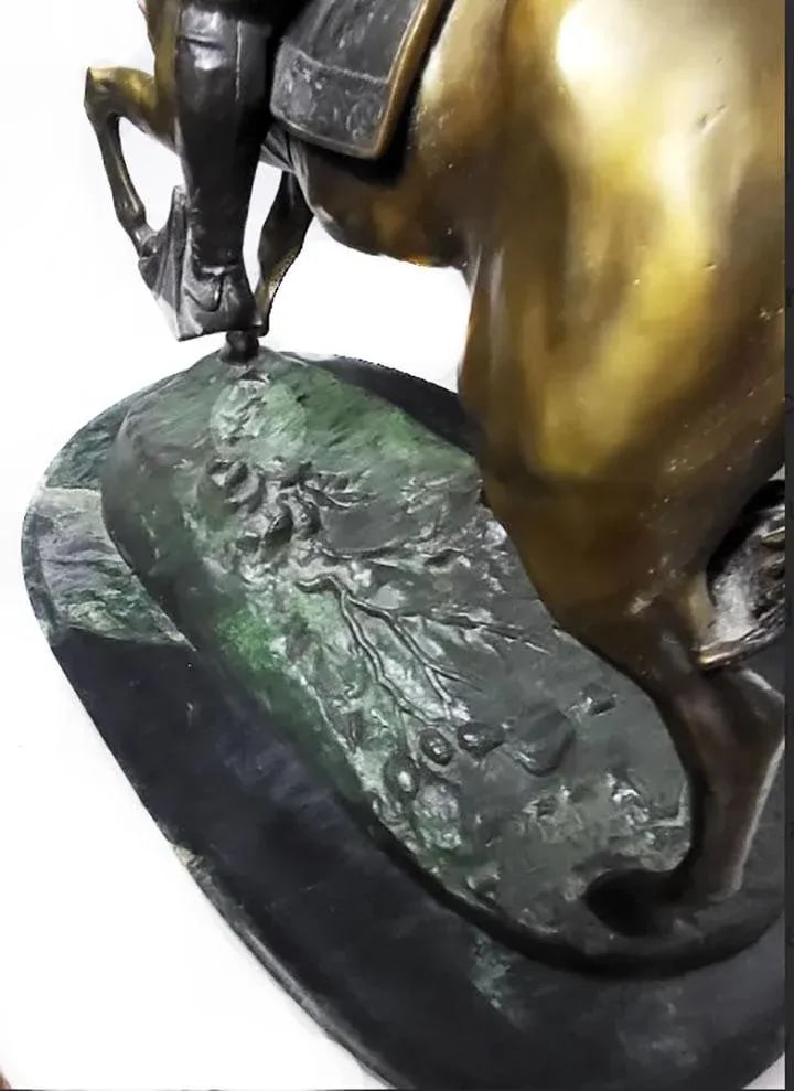 Arab Huntsman on Horse Bronze Sculpture by Antoine-Louis Barye - Signed - 9