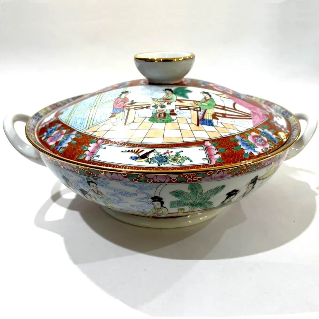 Vintage Famille Rose Mandarin Chinoiserie Porcelain Serving Pieces Set of 8 - 2