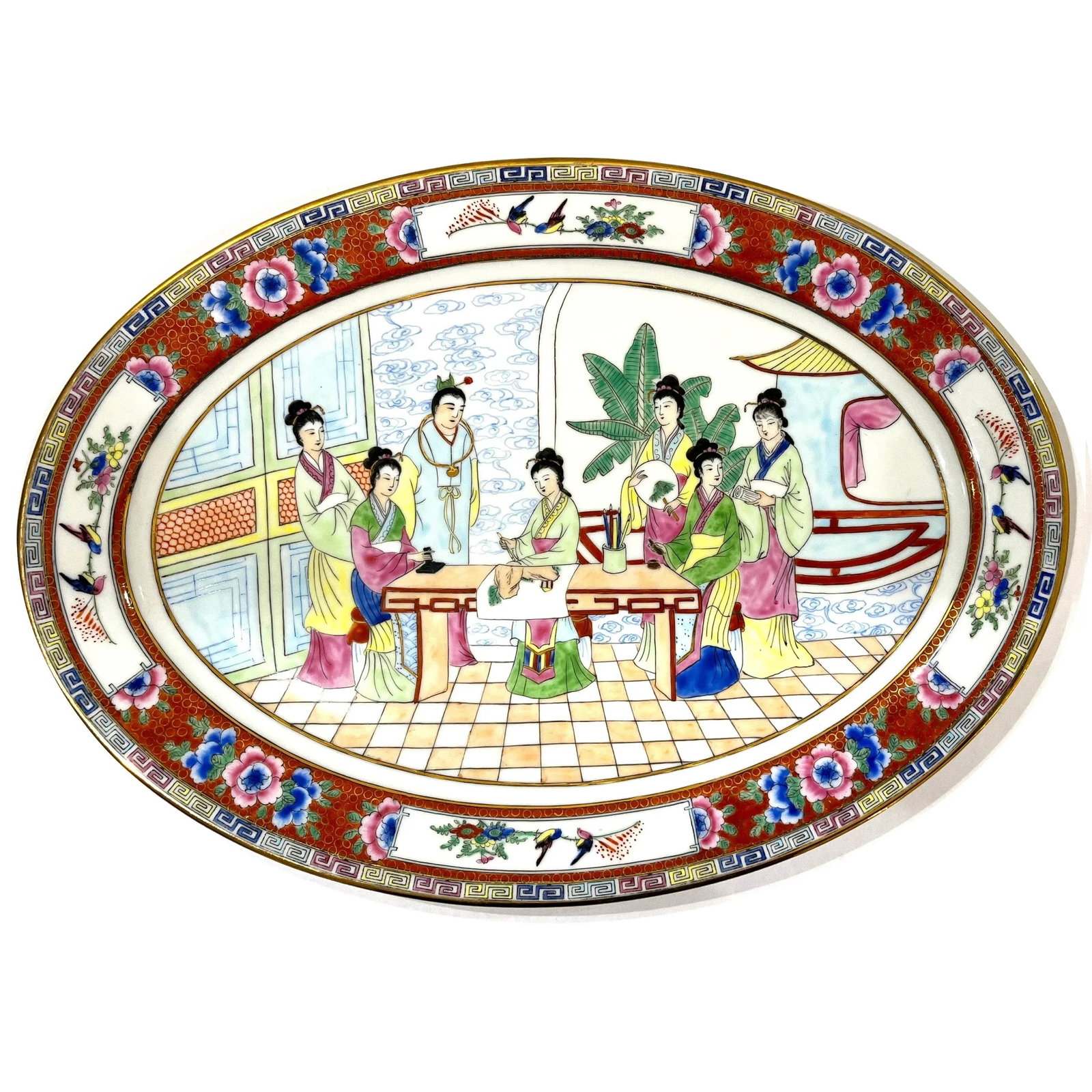 Vintage Famille Rose Mandarin Chinoiserie Porcelain Serving Pieces Set of 8 - 4