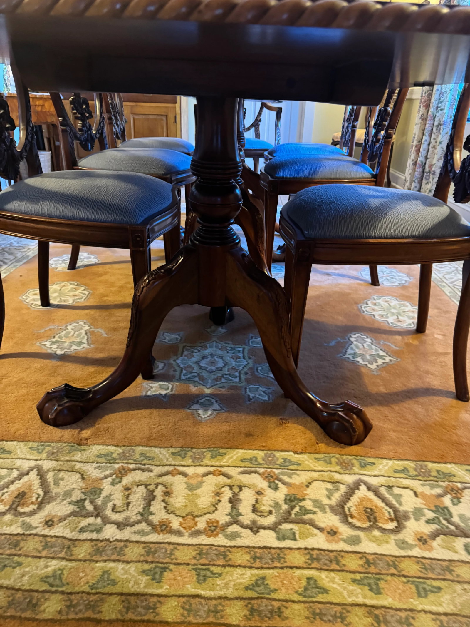 Antique English Mahogany Dining Table & 14 Chairs, Expands to Seat 14 - 4