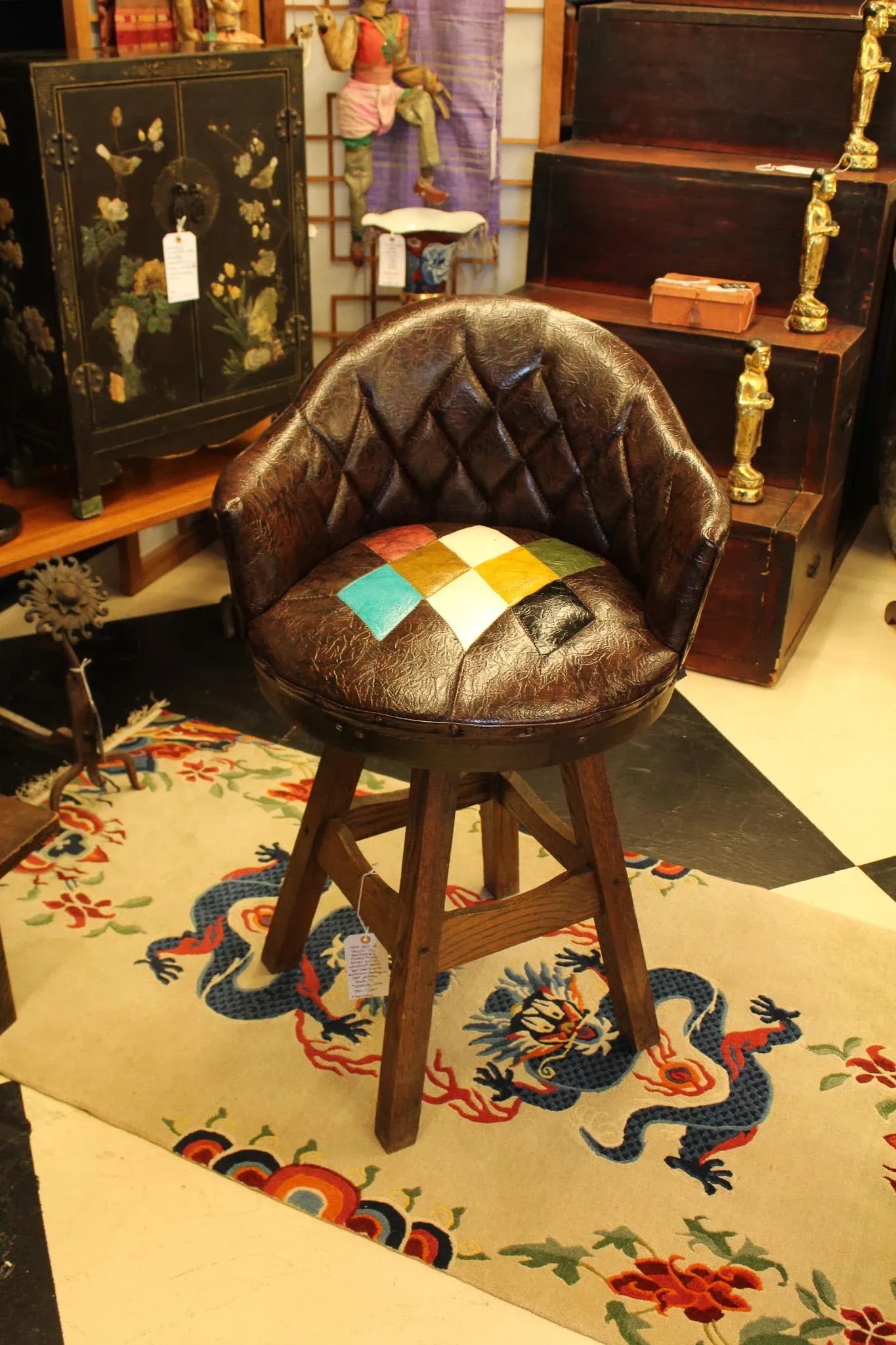 Rare Pair of 1960s-70s Brothers Furniture Brown Swivel Whiskey Barrel Bar Chairs With Multicolor Har - 10