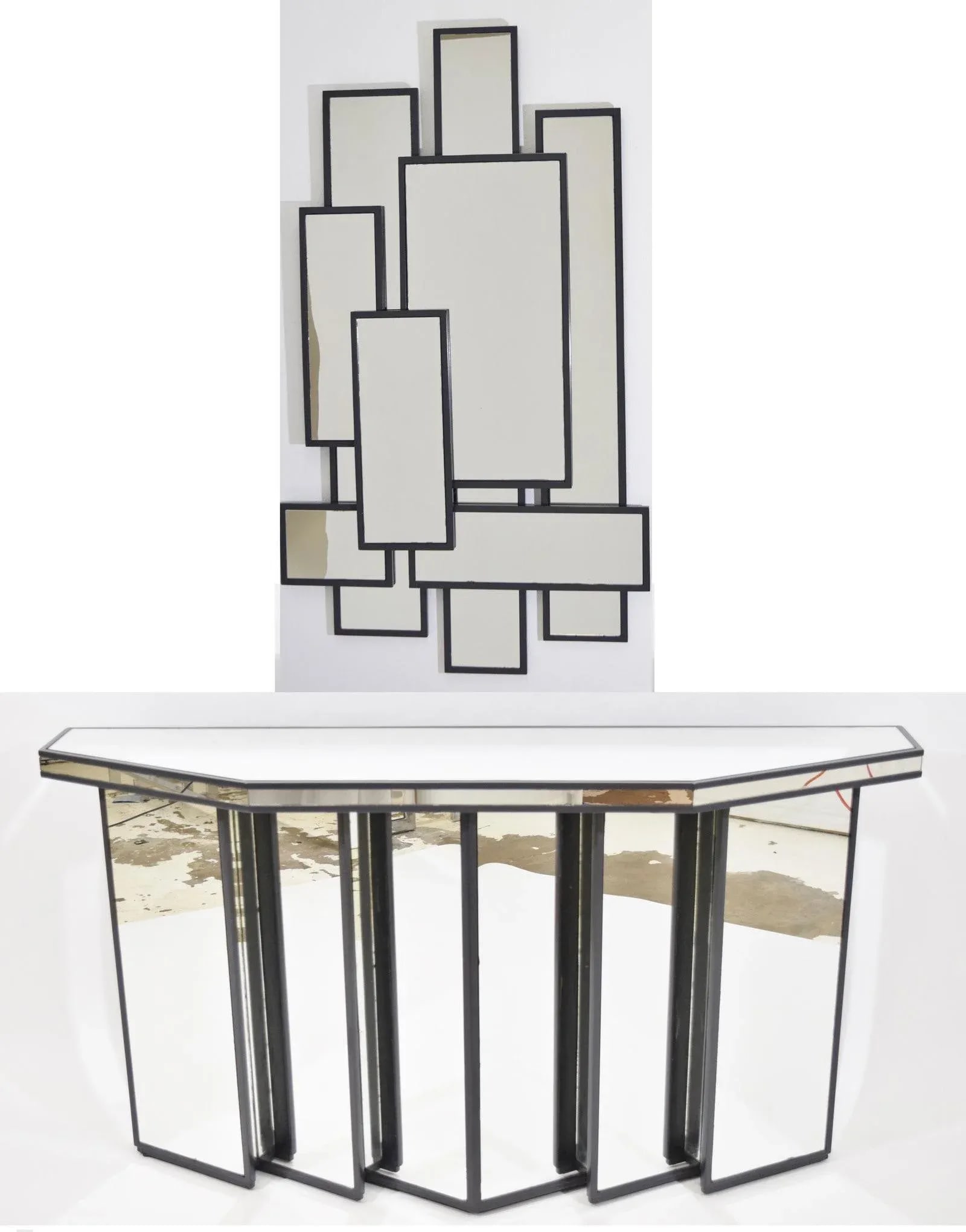 Mid 20th Century Faceted Console With Cubist Mirror - 2