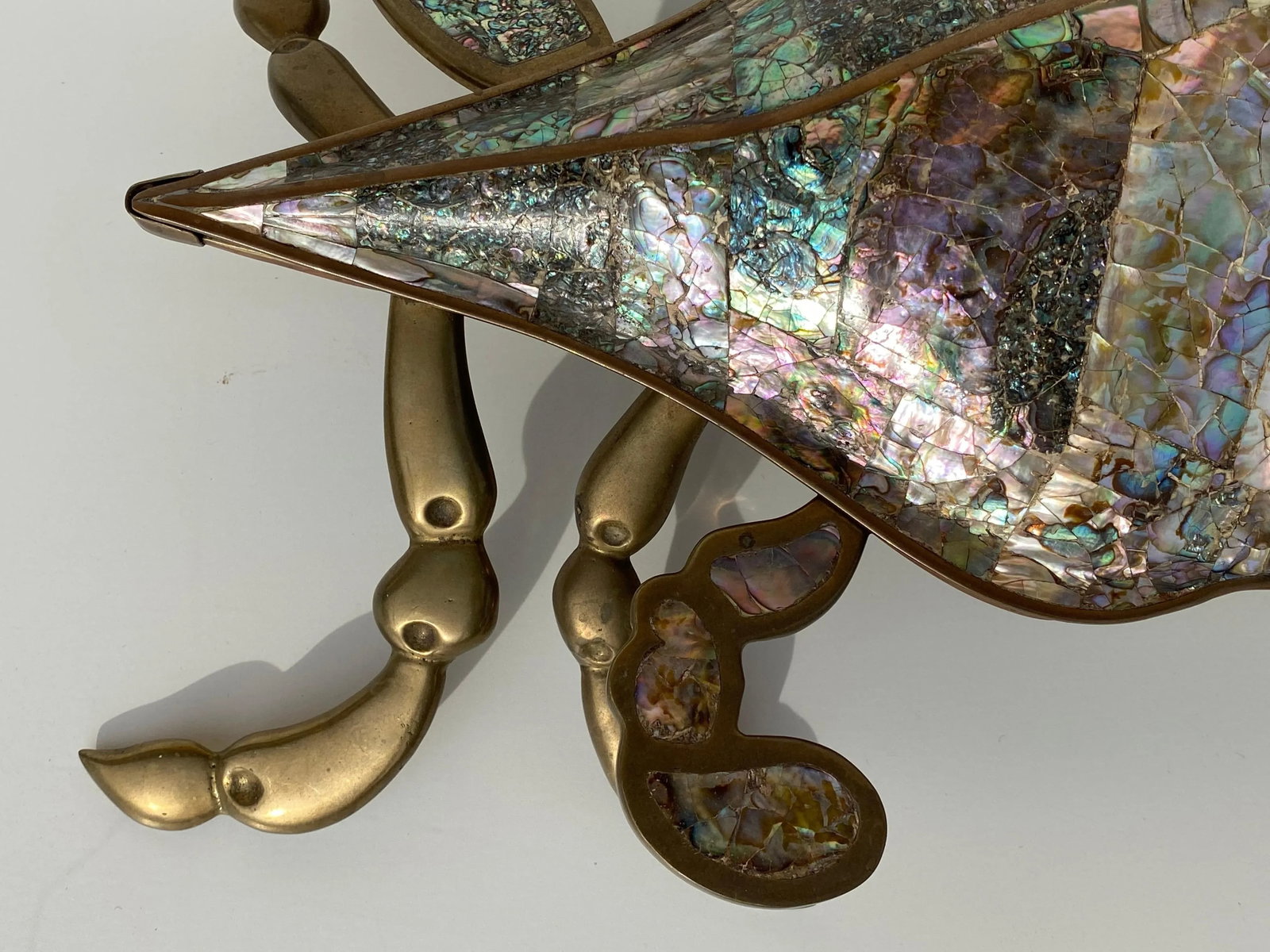 1970s Mexican Brass and Abalone Shell Crab Family Serving Dishes - 3 Pieces - 11