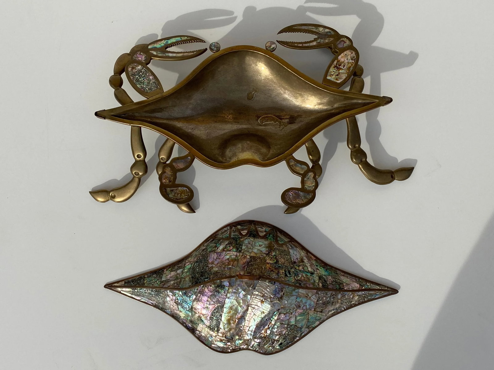 1970s Mexican Brass and Abalone Shell Crab Family Serving Dishes - 3 Pieces - 4