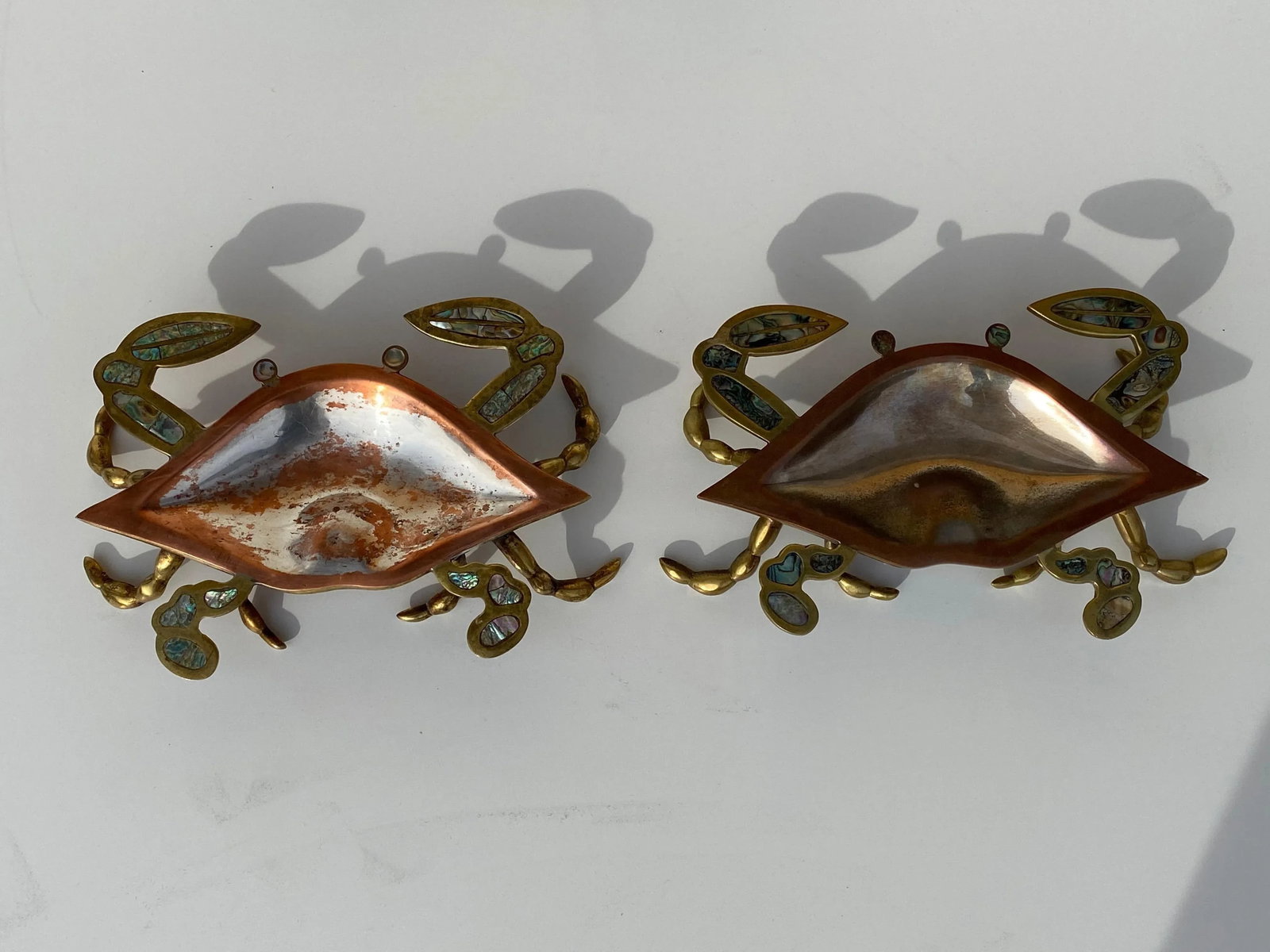 1970s Mexican Brass and Abalone Shell Crab Family Serving Dishes - 3 Pieces - 5