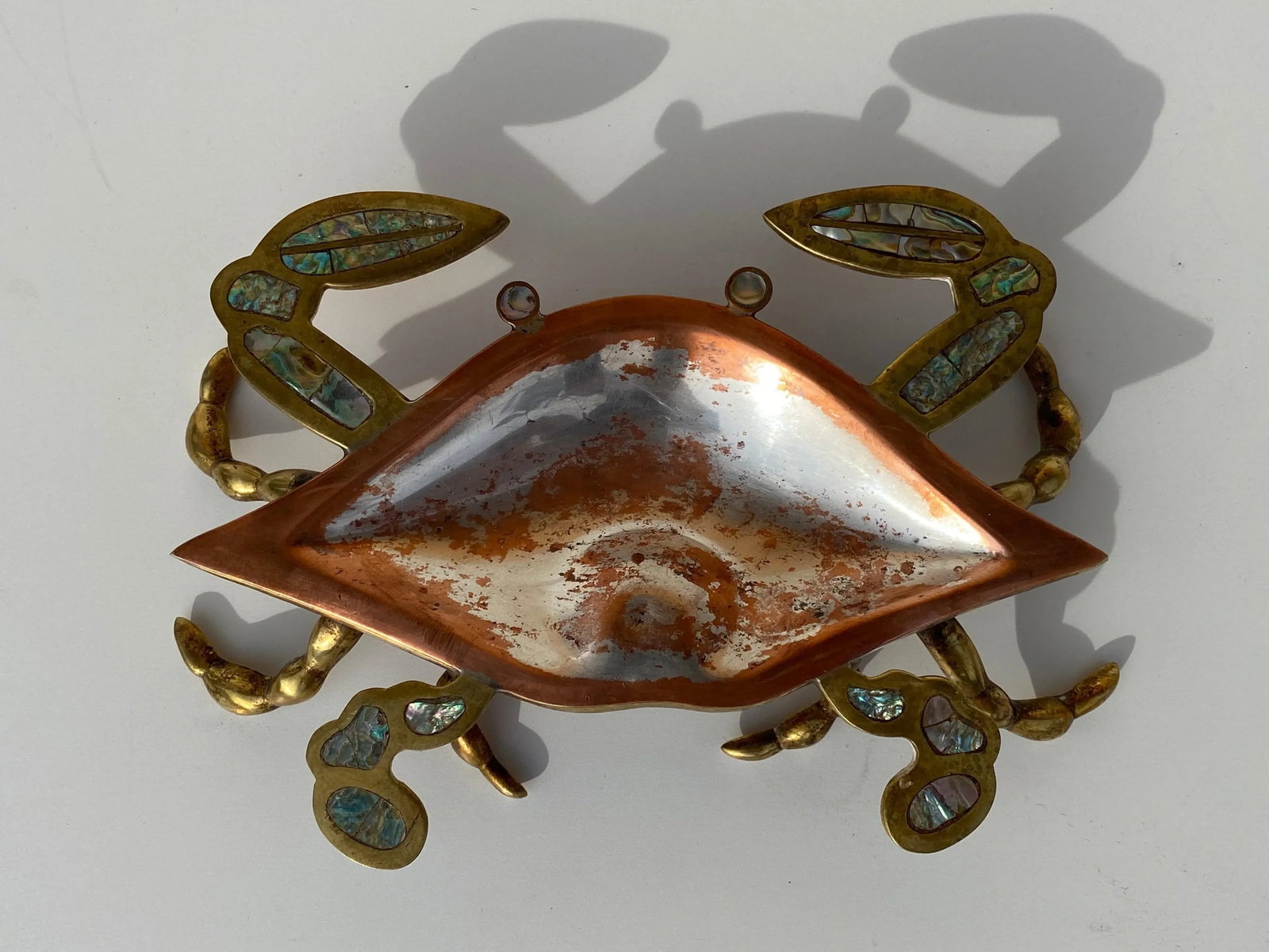 1970s Mexican Brass and Abalone Shell Crab Family Serving Dishes - 3 Pieces - 6