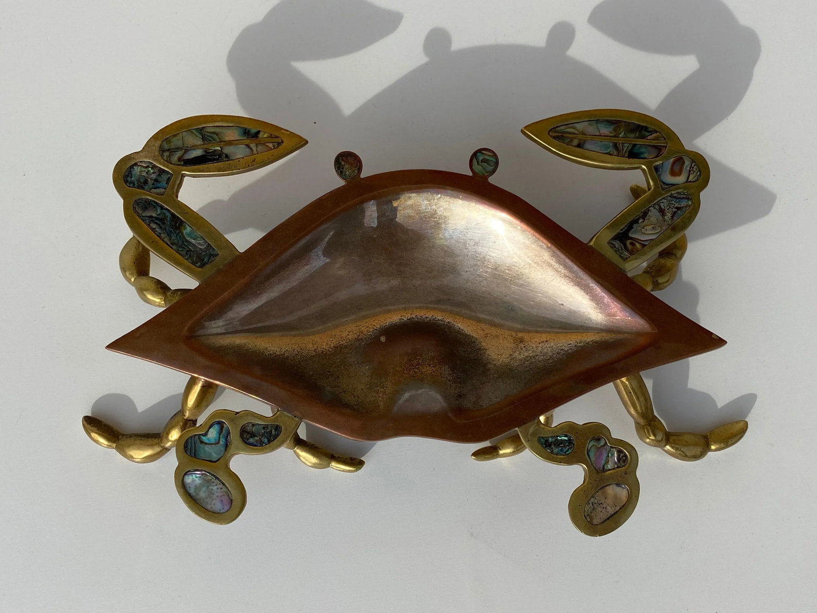 1970s Mexican Brass and Abalone Shell Crab Family Serving Dishes - 3 Pieces - 7