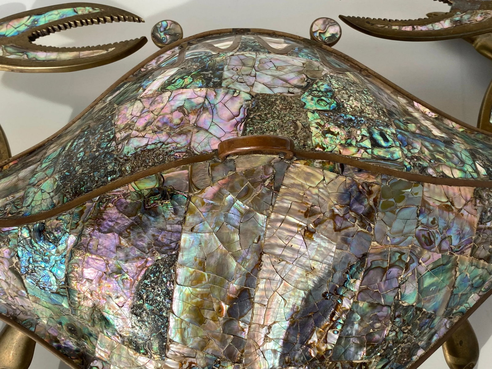 1970s Mexican Brass and Abalone Shell Crab Family Serving Dishes - 3 Pieces - 8