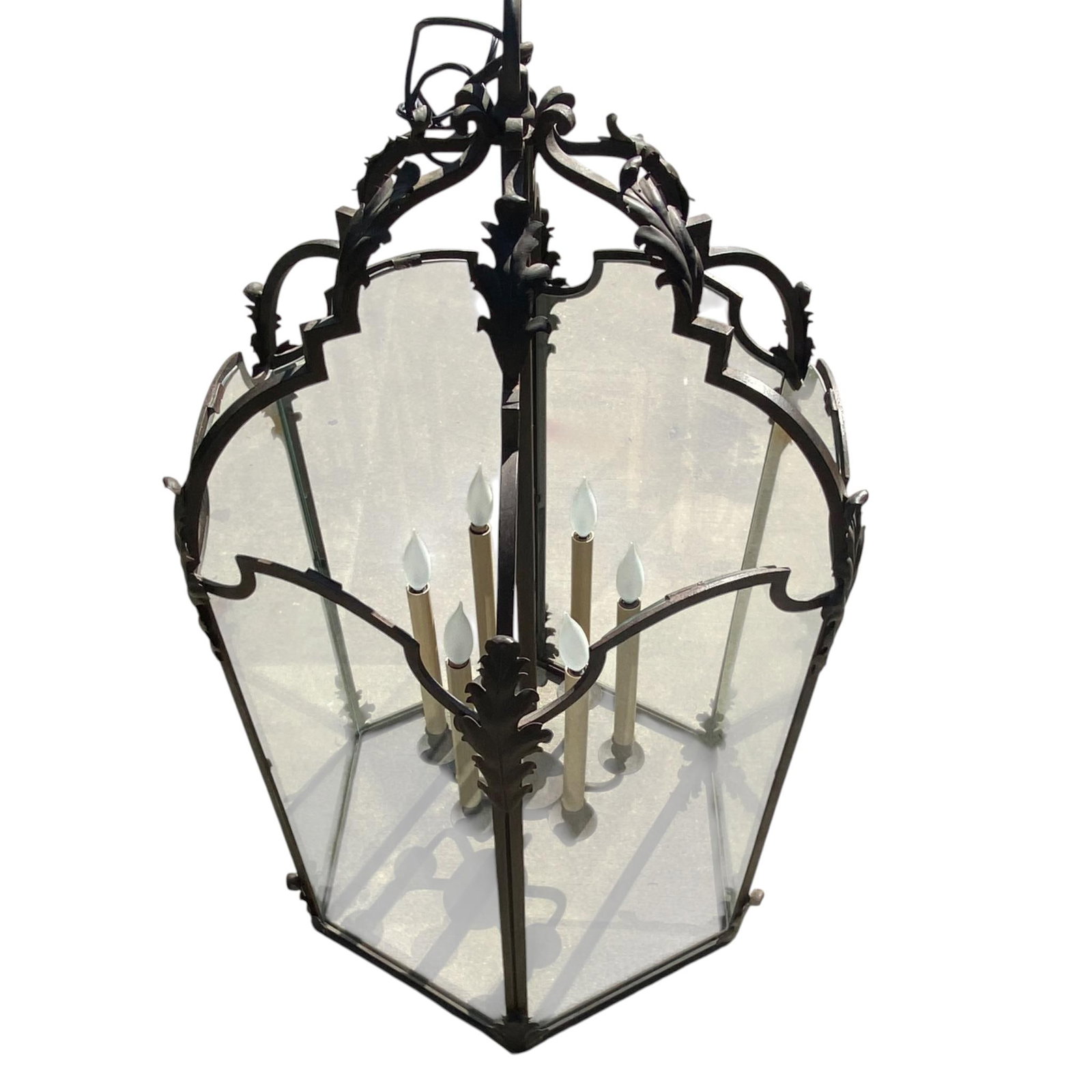 Large Paul Ferrante Iron & Glass Lantern, 43" Tall "4040 DoverII" - 12