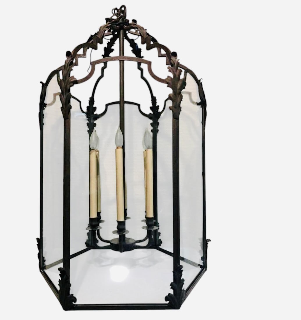 Large Paul Ferrante Iron & Glass Lantern, 43" Tall "4040 DoverII" - 2