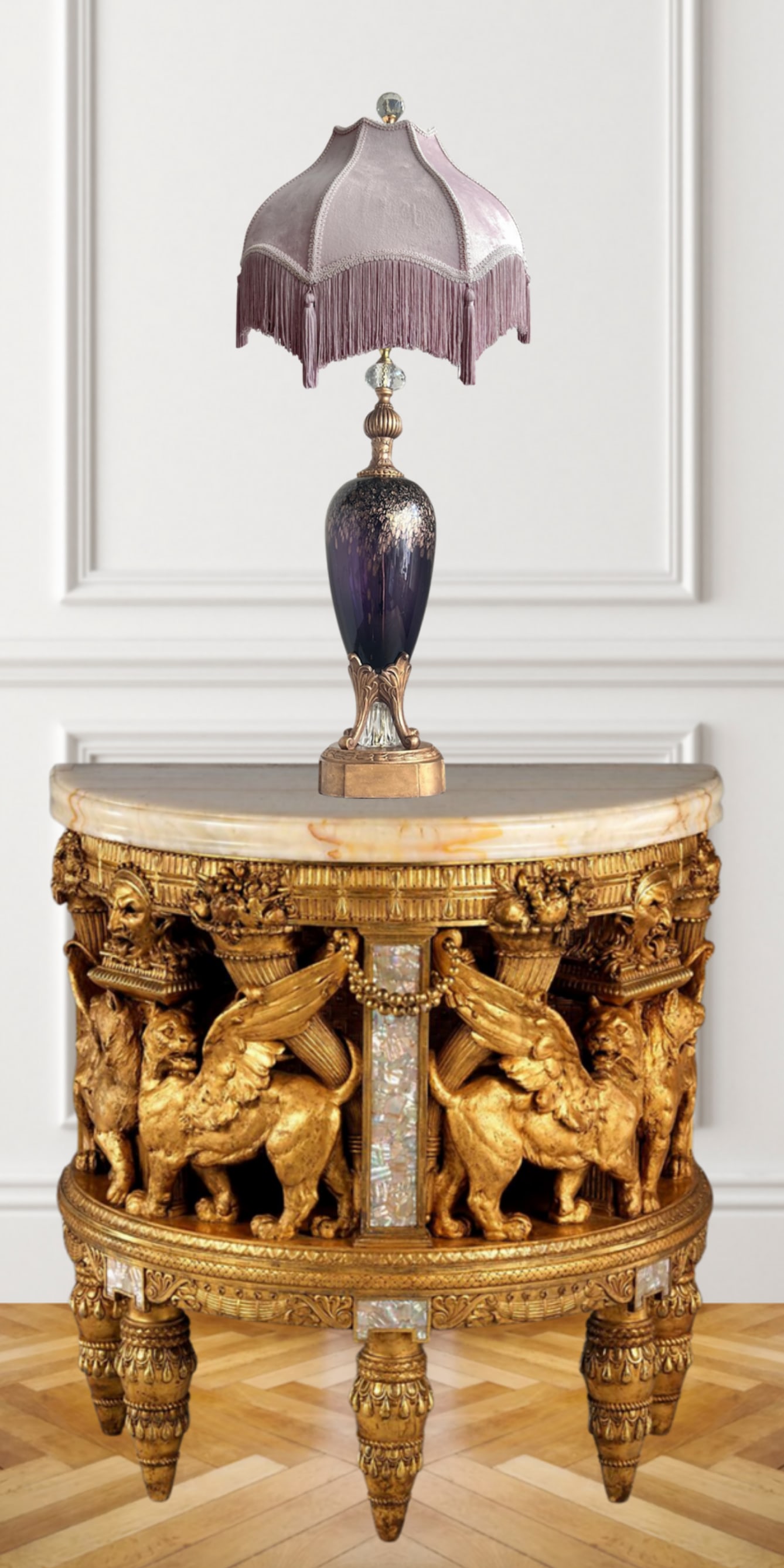 Murano Art Glass Amethyst Aventurine Gold Table Lamp - 15