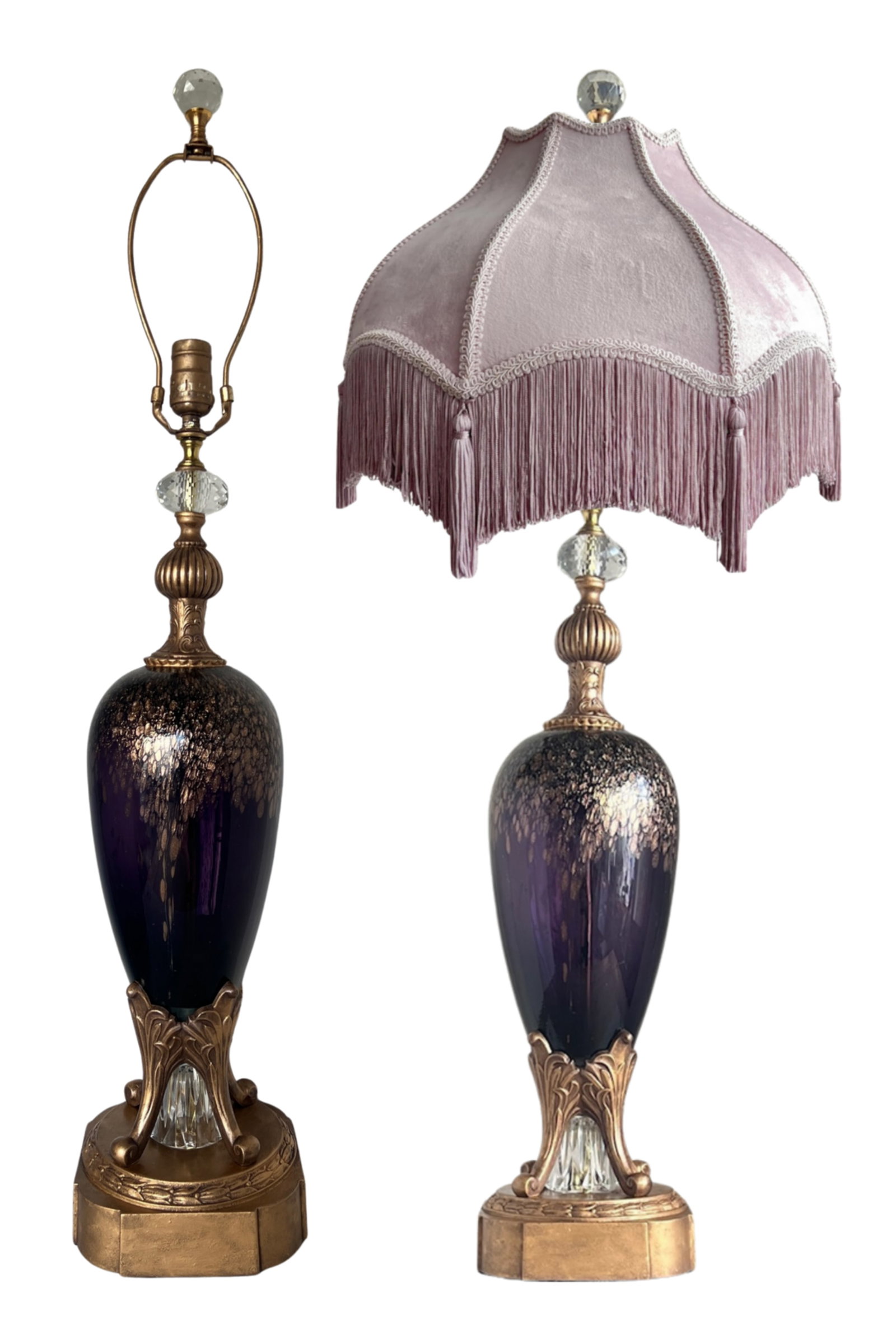 Murano Art Glass Amethyst Aventurine Gold Table Lamp - 2