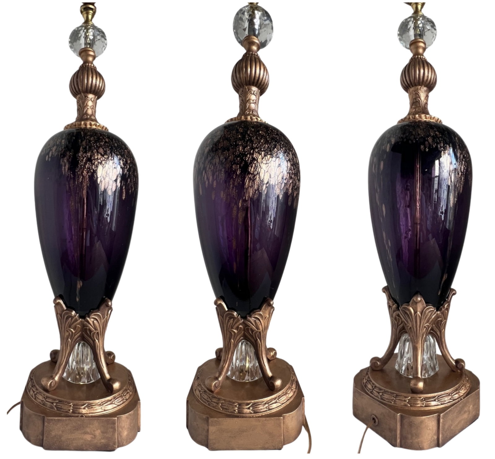 Murano Art Glass Amethyst Aventurine Gold Table Lamp - 7