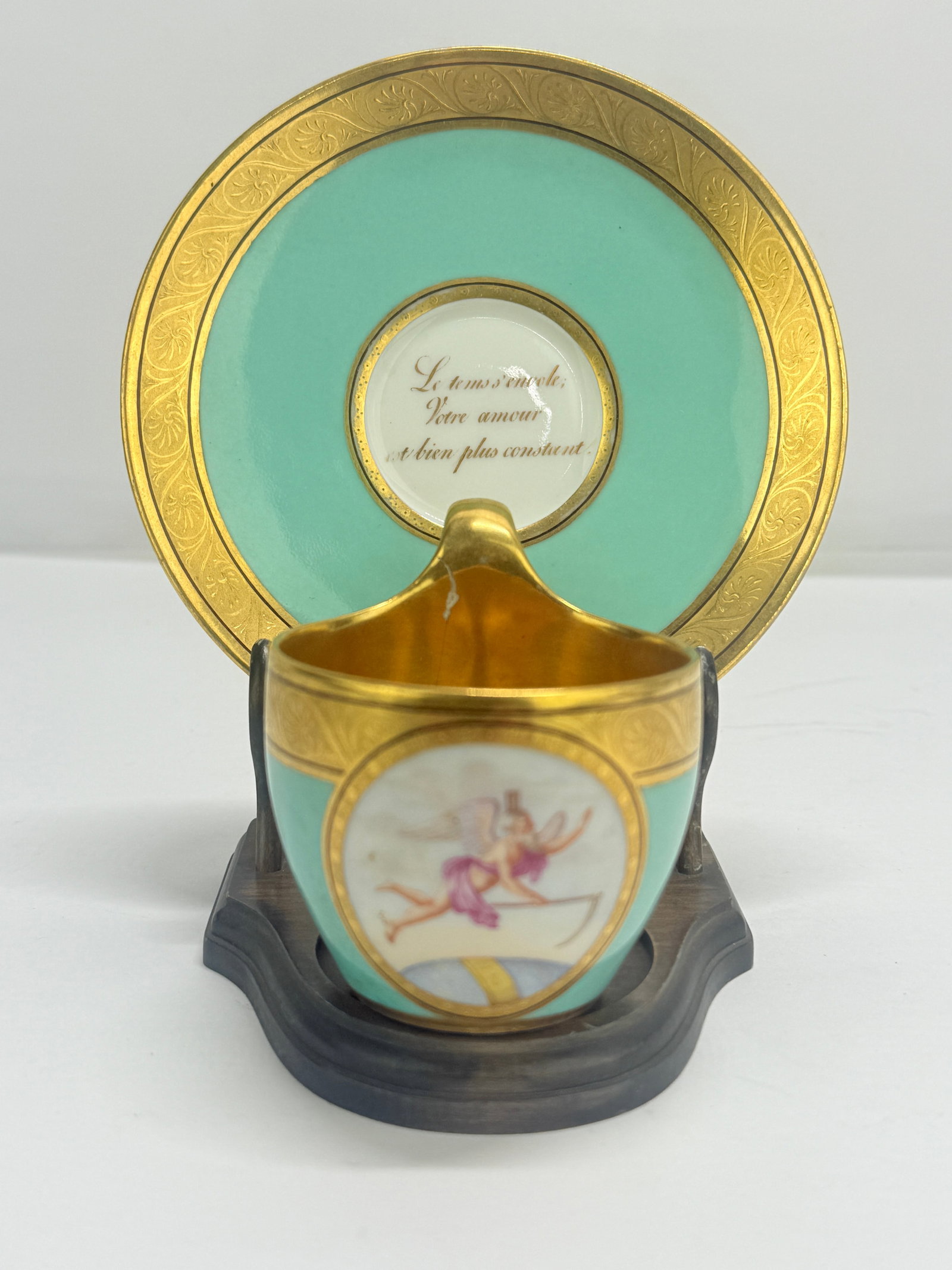 KPM Berlin Turquoise "Love Message" Cup & Saucer With Gilt, C. 1860–80 - 2