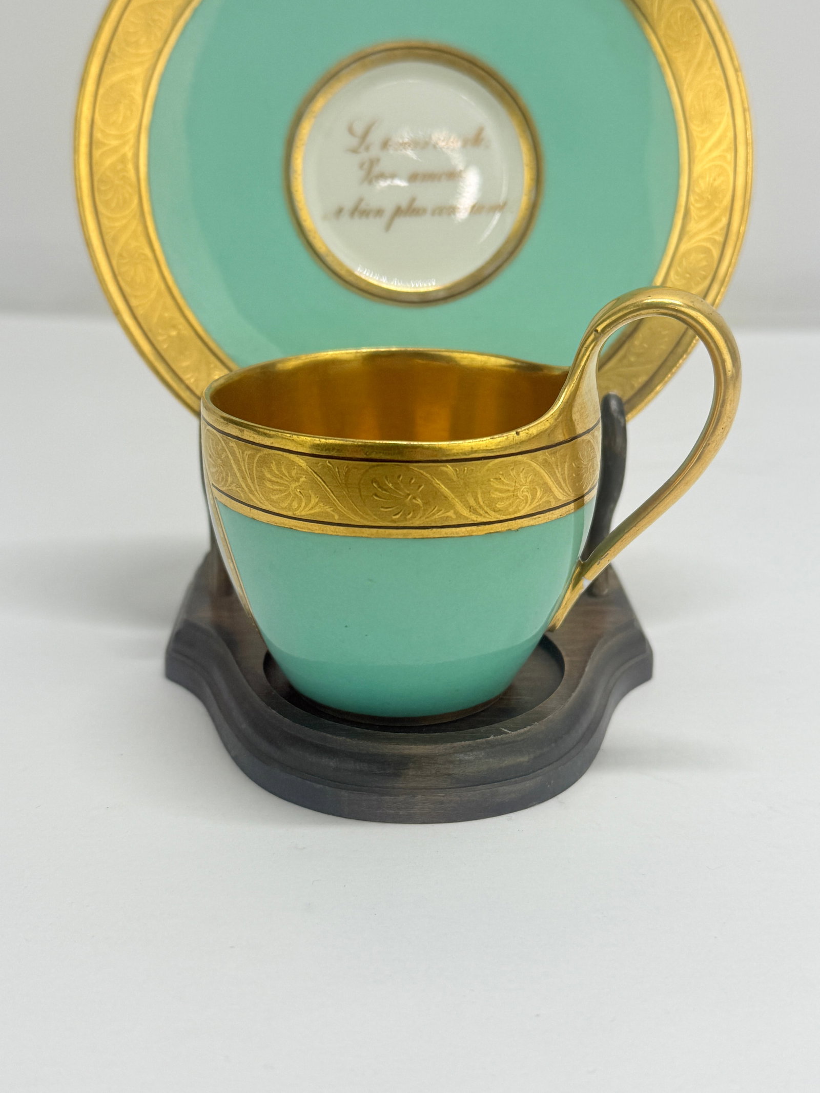 KPM Berlin Turquoise "Love Message" Cup & Saucer With Gilt, C. 1860–80 - 4