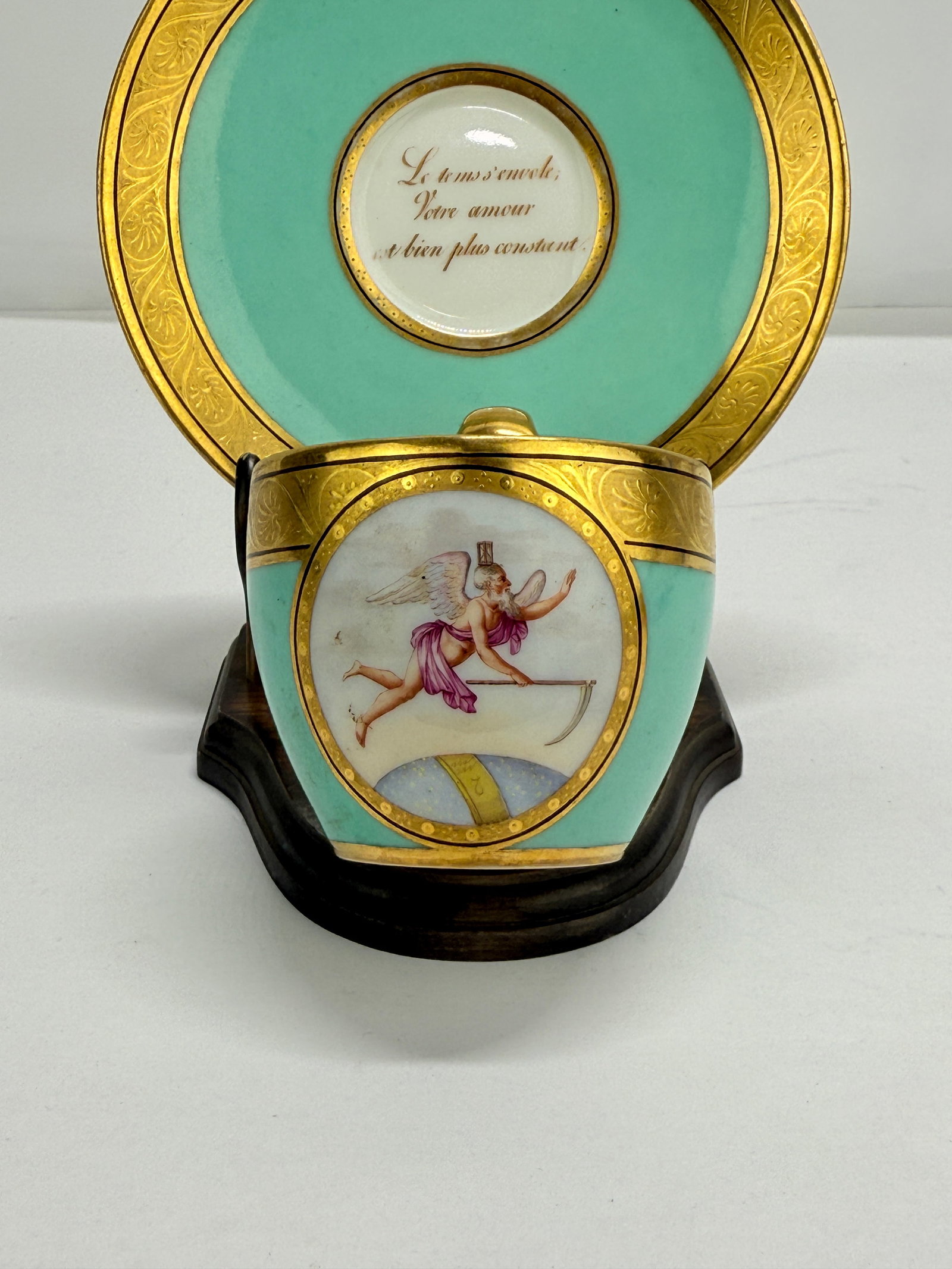 KPM Berlin Turquoise "Love Message" Cup & Saucer With Gilt, C. 1860–80 - 8