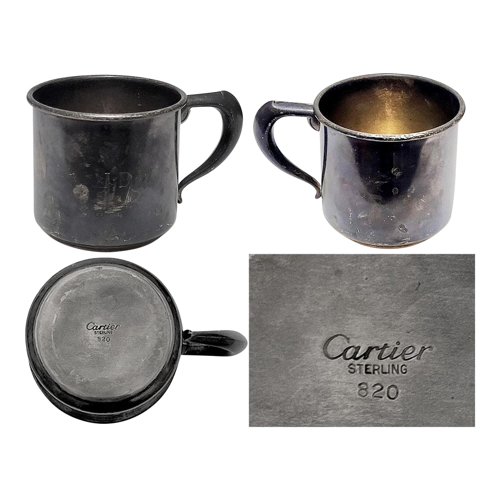 Antique Cartier Sterling Silver Cup Tw 91g Monogram J. D. W. Heavy Patina: A definite one of a kind treasure! An antique Cartier cup, sterling silver TW 91 grams, Monogram on front with initials J. D. W. I overcame the urge to polish it (lol.) I believe collectors prefer