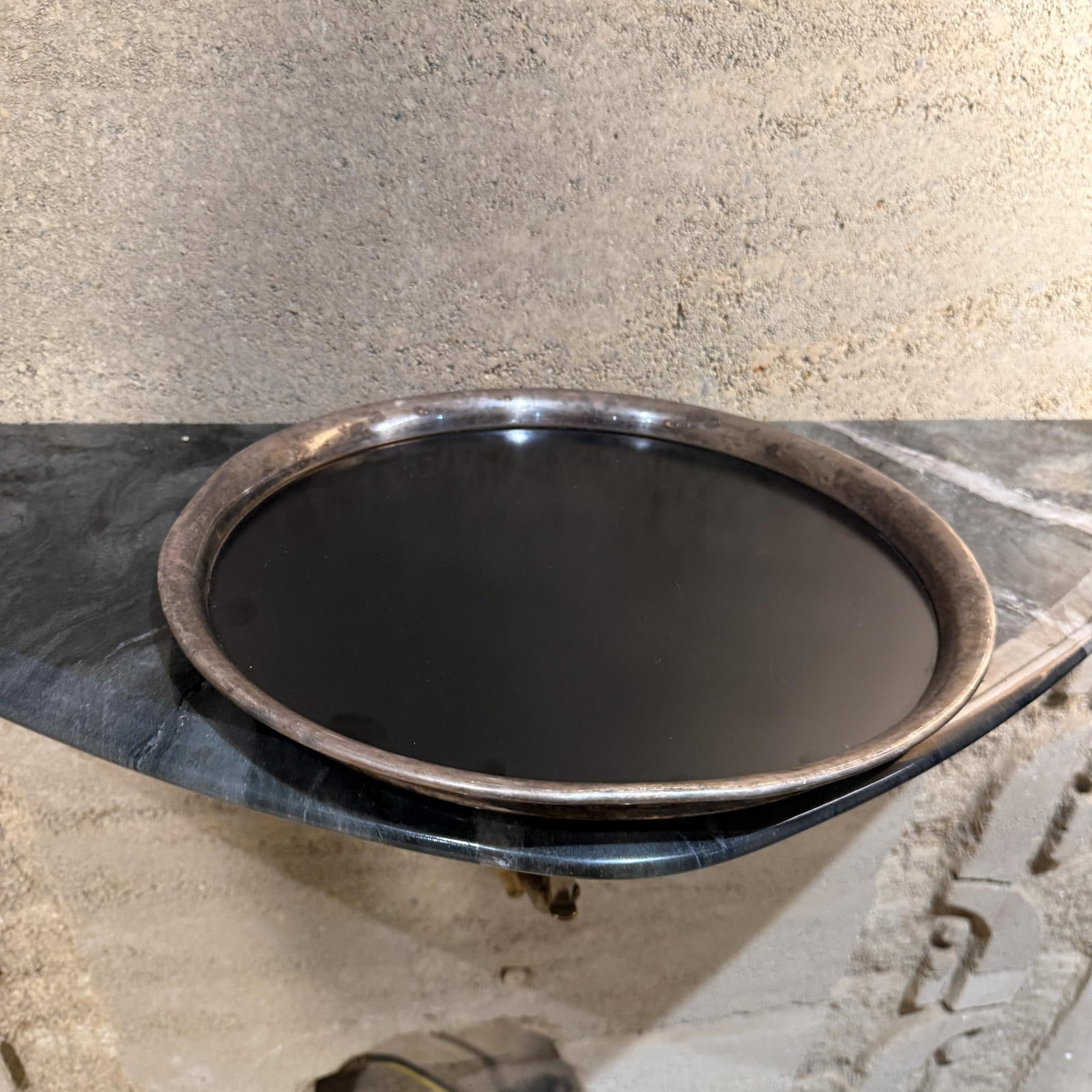 Modernist Silver Plated & Black Melamine Serving Tray Italy Argente - 3