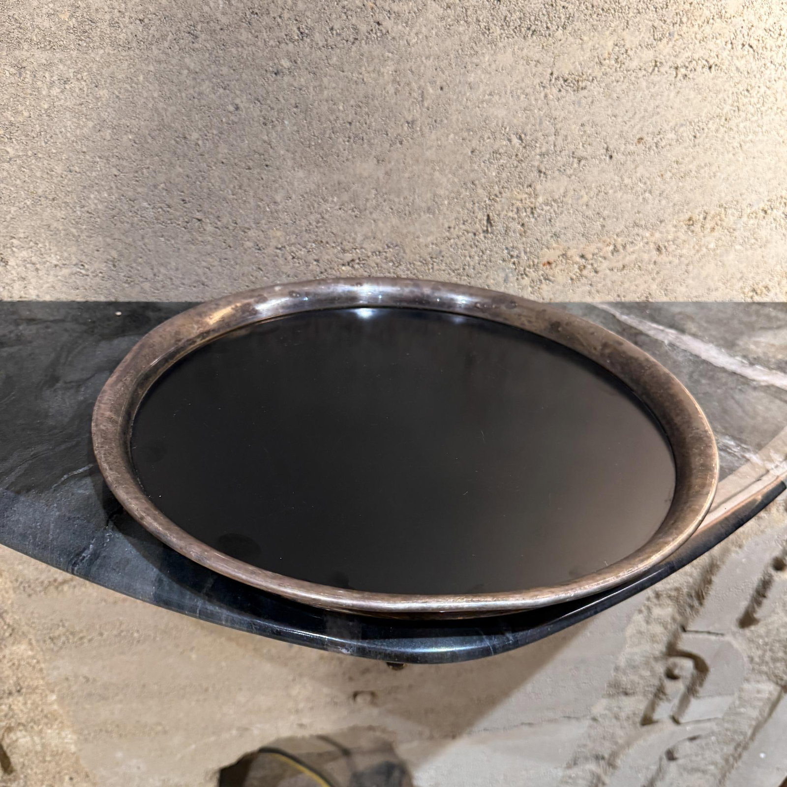 Modernist Silver Plated & Black Melamine Serving Tray Italy Argente - 7
